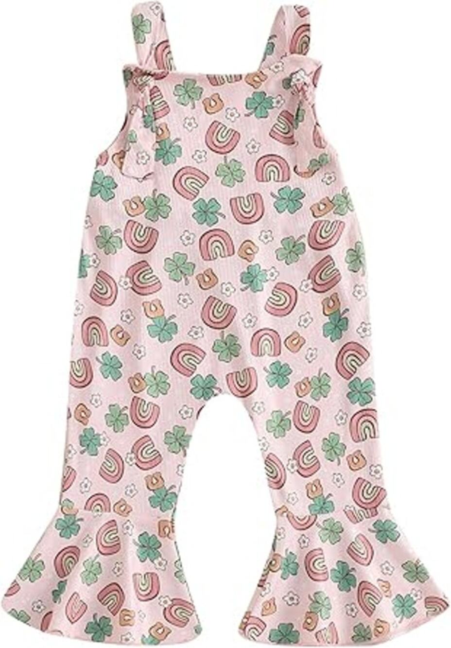 NWT ~ Pink Rainbows & Shamrocks Girls Bellbottom Flare Overalls Pants